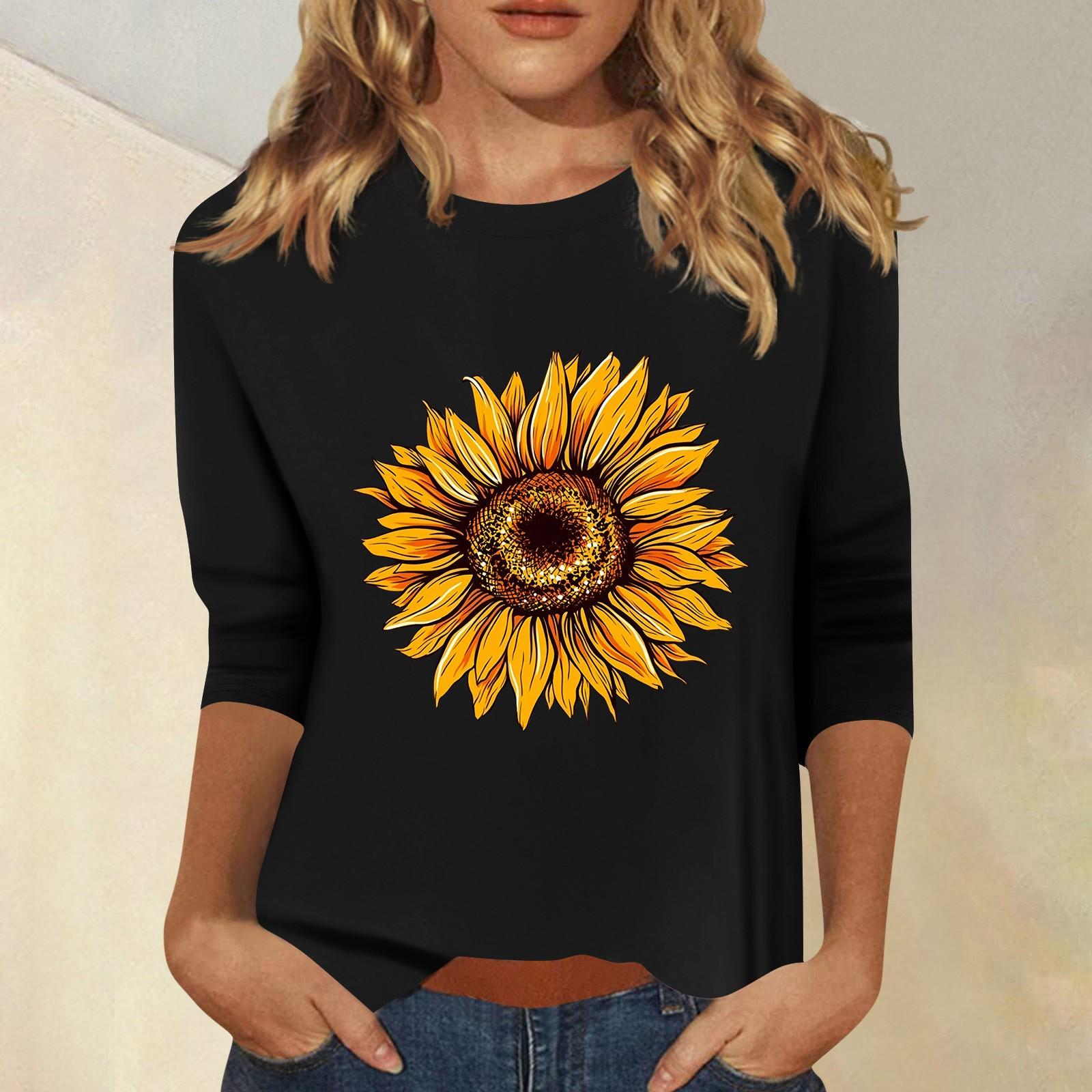 

Женская мода повседневный принтованный топ с семью рукавами и круглым вырезом XXL чёрный