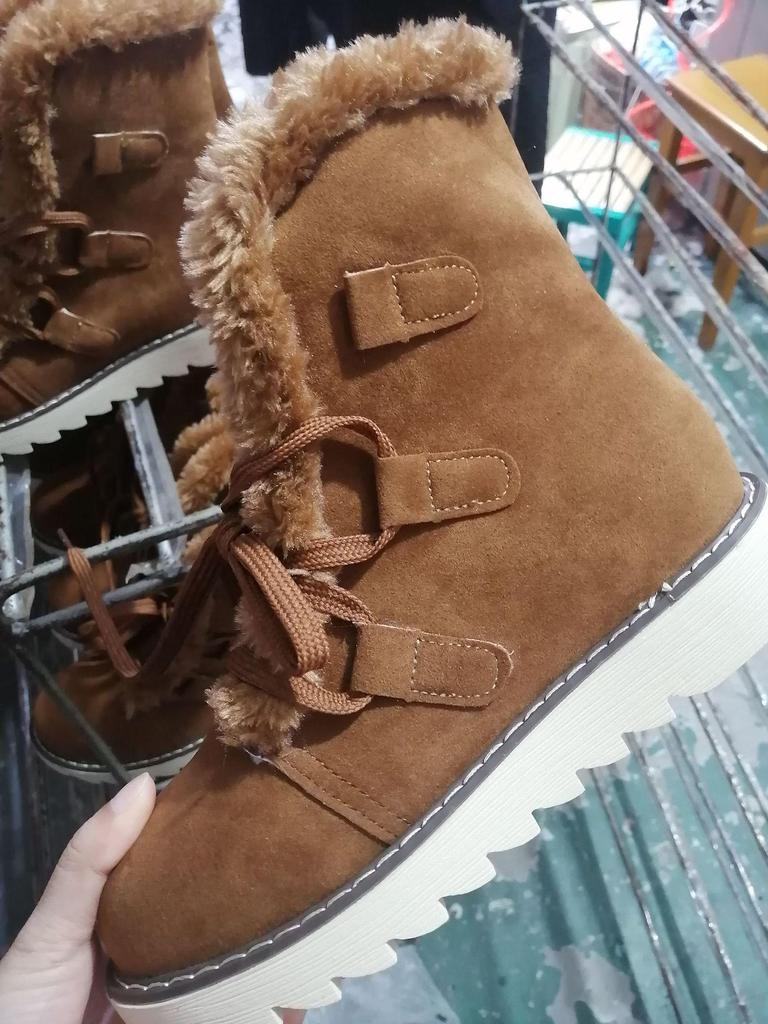 Damen Winter Schnür-Schnee- und Martin-Stiefel - Runde Zehenpartie, Große Größe, Kurze Baumwollstiefel