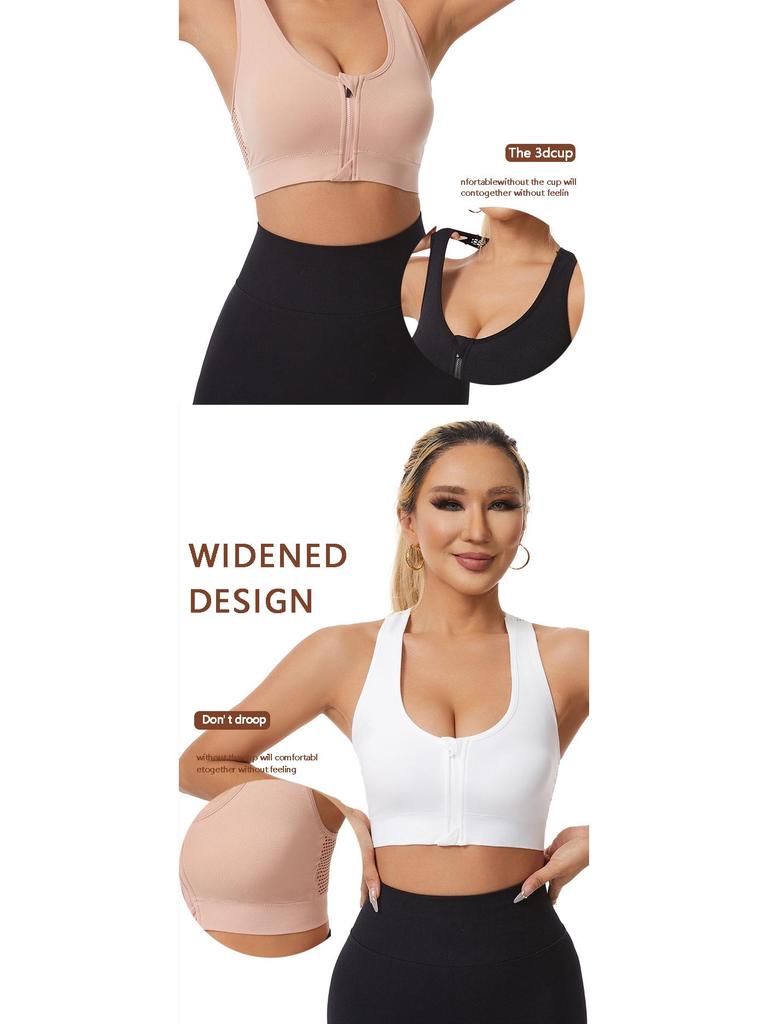 Soutien-gorge de sport de yoga grande taille à découpes en maille et fermeture éclair sur le devant, sans armatures pour femmes