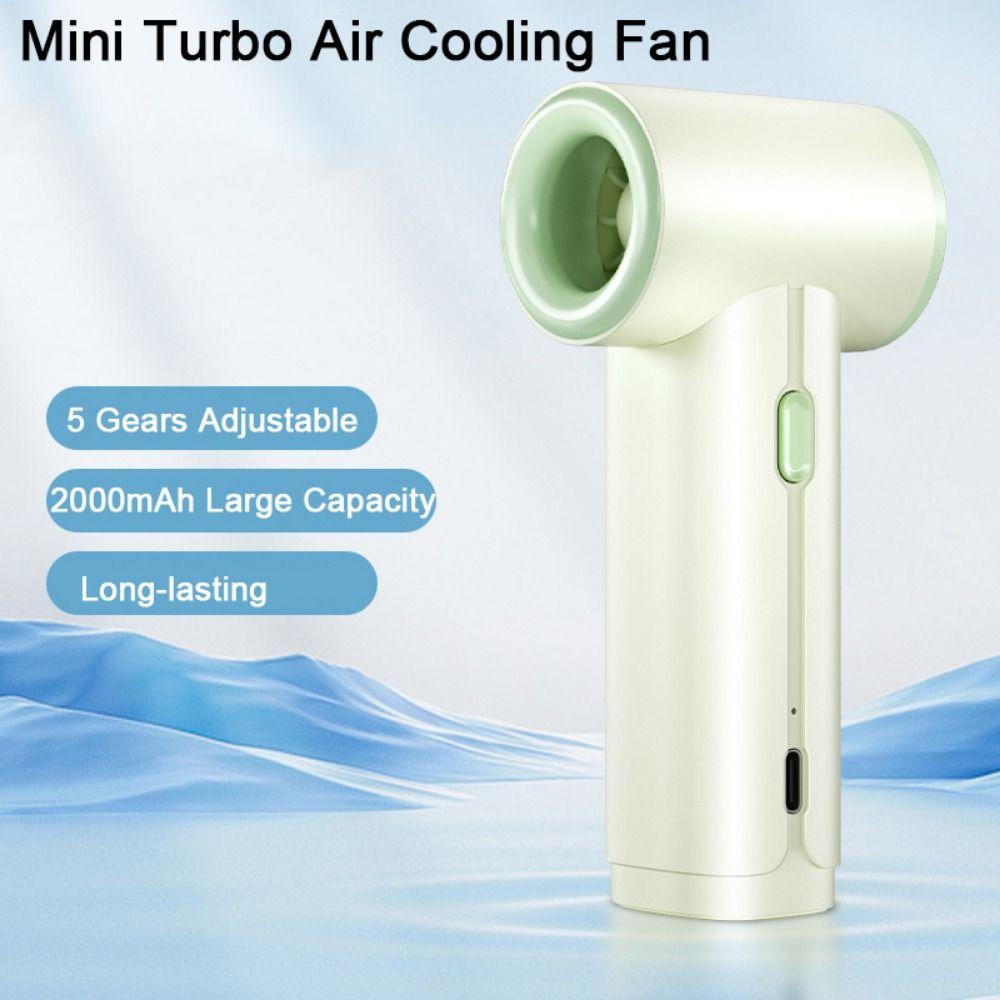 5 Gears Adjustable Handheld Fan USB Rechargeable Mini Turbo Air Cooling Fan  Travel