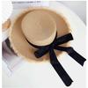 Flat Top Burr Straw Hat Women's Summer Seaside Vacation Beach Sunshade Sunscreen Hat Bow Big Brim Sun Hat