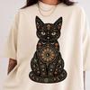 Halloween Cat Mandala Shirt, Trendy Black Cat Graphic Tee, Cat Mom Tshirt, Spooky Season Fall Gift