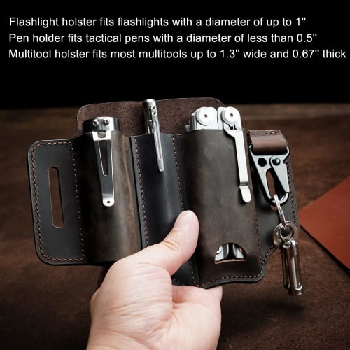 VIPERADE PJ29 Belt Multi-Tool Sheath, Men's Leather EDC Pocket Organizer, EDC Leather Sheath, Leatherman Sheath with Pen Holder and Key Fob (Brown)