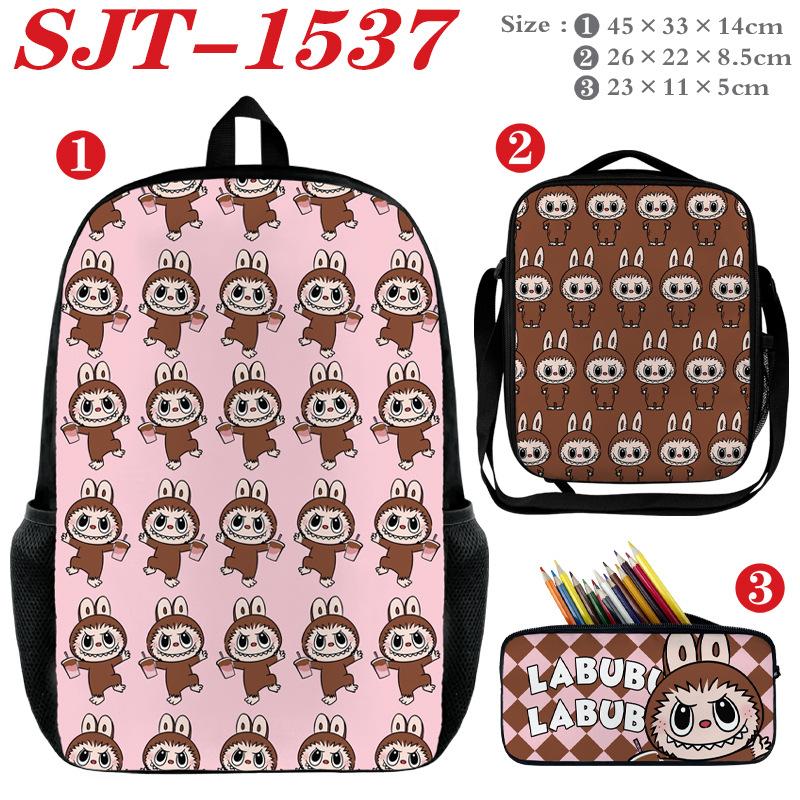 School Bag Labub Elf Peripheral Student Backpack Three-piece Set Backpack Shoulder Bag Pencil Case Study Set