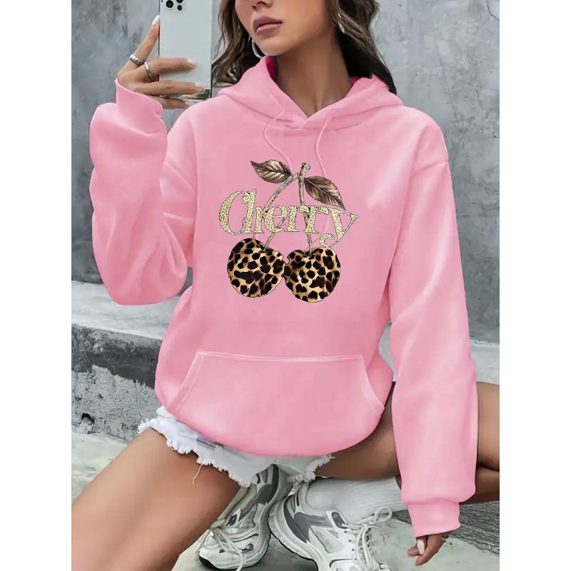 Kapsa s kapucí Mikina Streetwear Leopard Třešňový potisk Dlouhý rukáv Mikina Oblečení Hoody Podzim Zima Mikiny