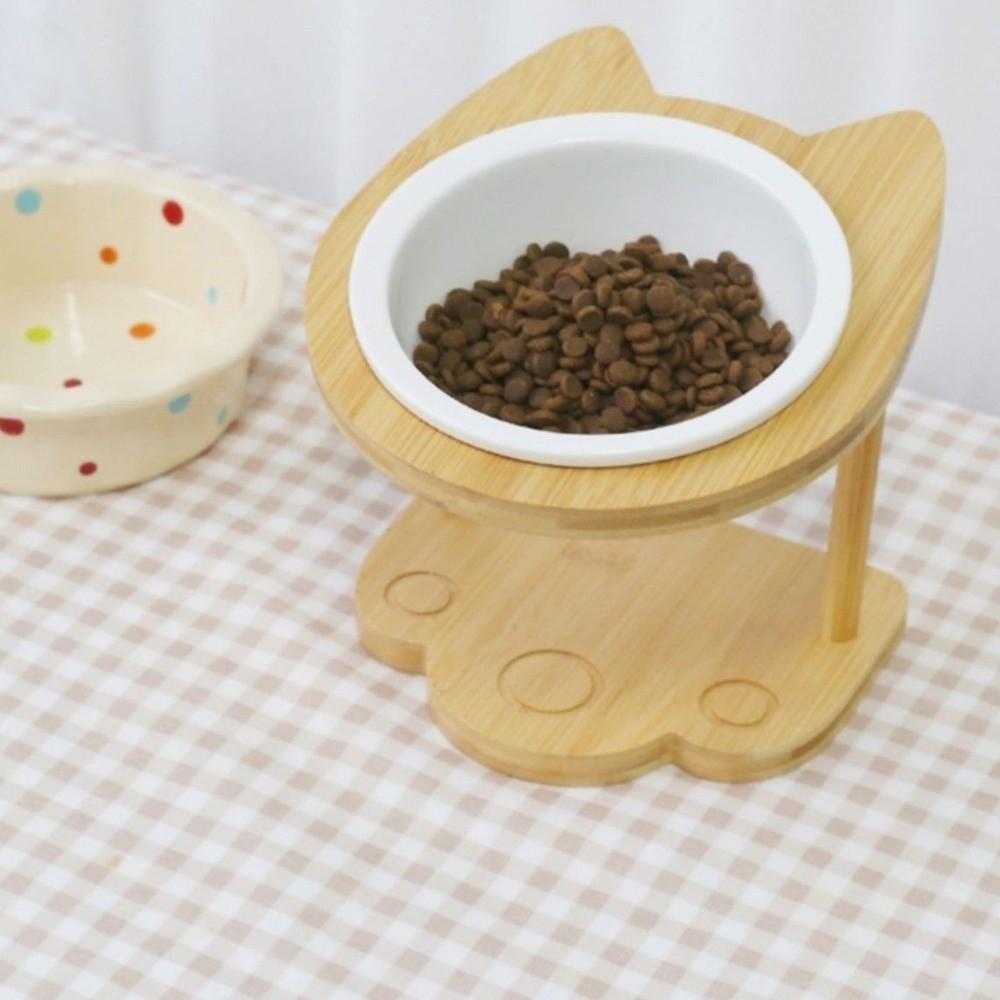 Wooden Stand Cat Ceramic Bowl Non-Slip Cat Water Bowl Anti Vomiting Bowl  Pet Supplies