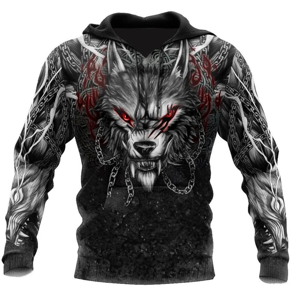 New Wolf Tattoo Black and White 3D All-Over Printed Men's Hoodie and Sweatshirt Unisex Casual Autumn Tracksuits