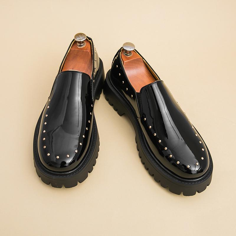 

Мужские кожаные повседневные туфли ручной работы, лоферы на платформе, слипоны, высококачественные лоферы на толстой подошве, обувь для вечеринки, свадебная обувь 46 чёрный