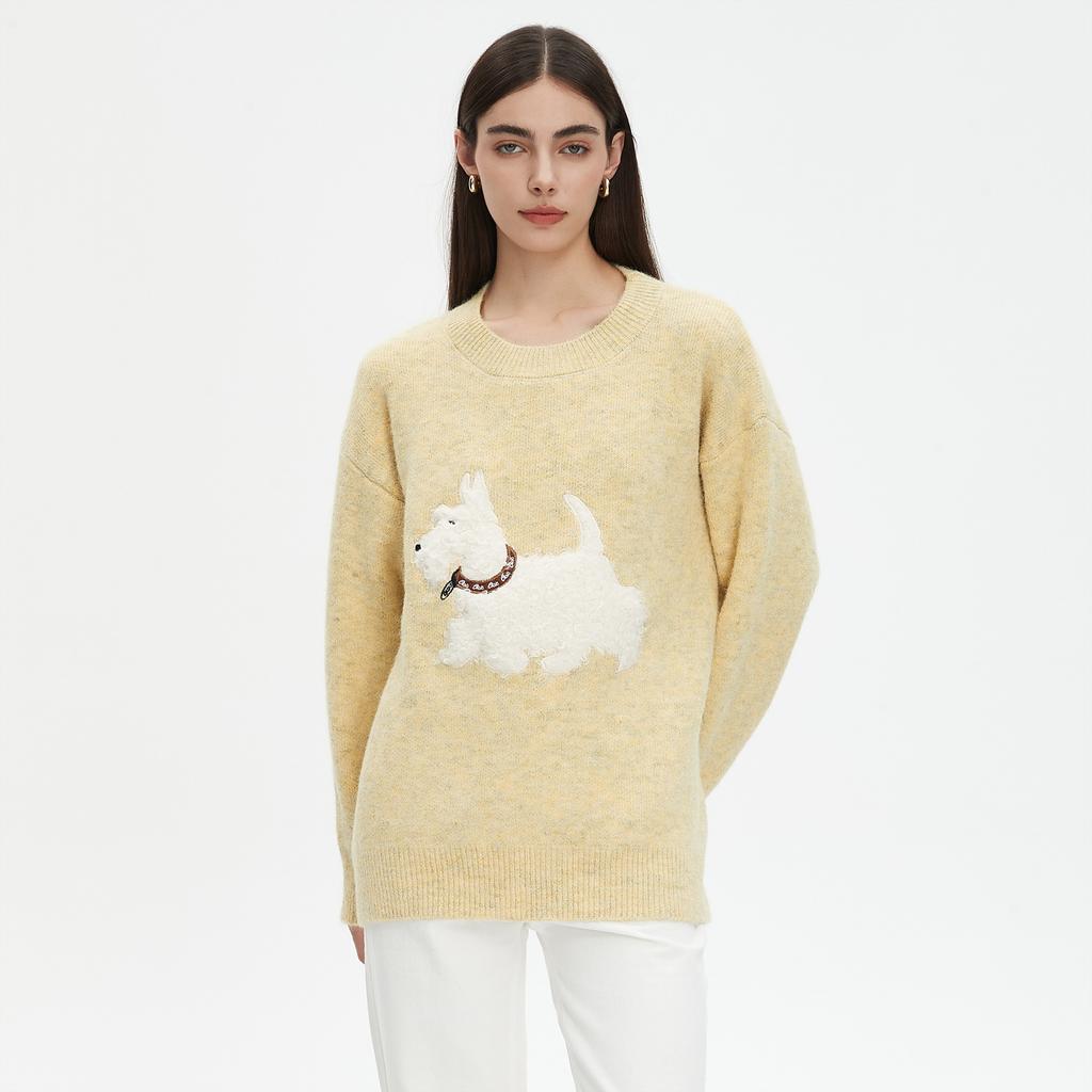 DIMANAF 2025 Women Autumn Little dog Embroidery Sweater Design Basic New Fashion Tops Tees Casual Loose Tees