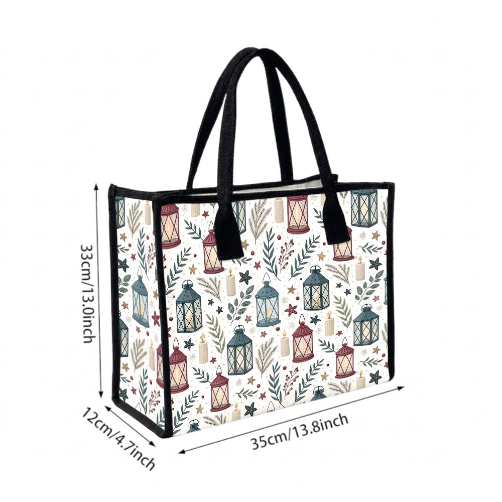Festive Pattern Tote Bag Portable Large Capacity Daily Shopping Commute Shoulder Handbag