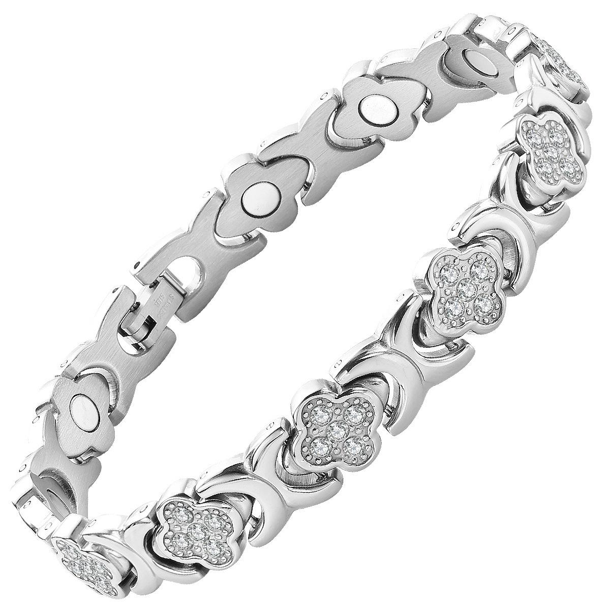 Four-leaf Clover Stainless Steel Bracelet with Diamond-encrusted Magnetic Clasp Jewelry Accessory-Gift