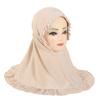Breathable Girls Neck Shawl Crinkles Texture Solid Color Girls Muslim Hijab Soft Stretch Children Islamic Headscarf