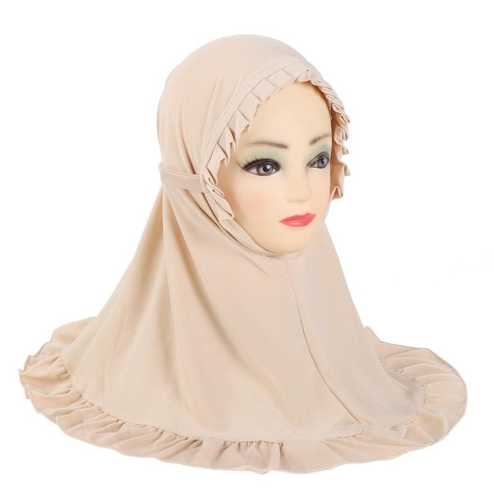 Breathable Girls Muslim Hijab Crinkles Texture Floral Islamic Head Scarf  Kids Hair Cover бежевый