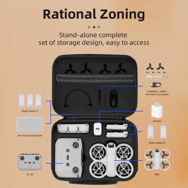 Portable Drones Carrying Case With Inner Compartments, Water Resistant For Drones, Lightweight Design Handbag