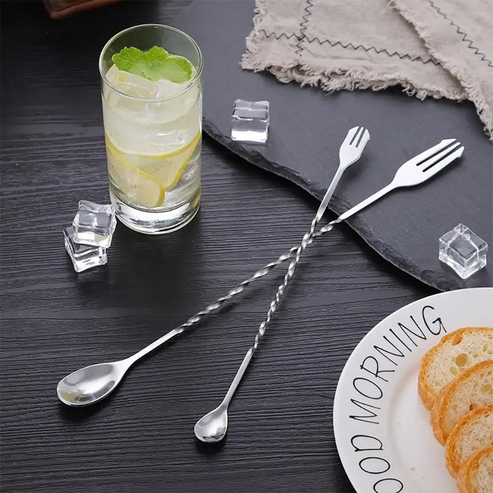 Stainless Steel Stir Bar Spoon Mixing Ounces Cocktail Spoon Spiral Pattern Bartender Tools Teadrop Spoon Bar Tool