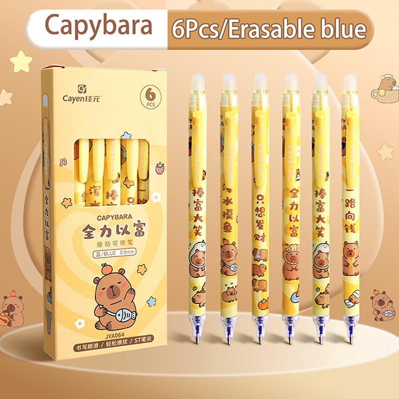 6 ks Roztomilá sada gelových per Kapybara Panda Smazatelná pera Kancelářské školní potřeby Kawaii Estetické papírnictví