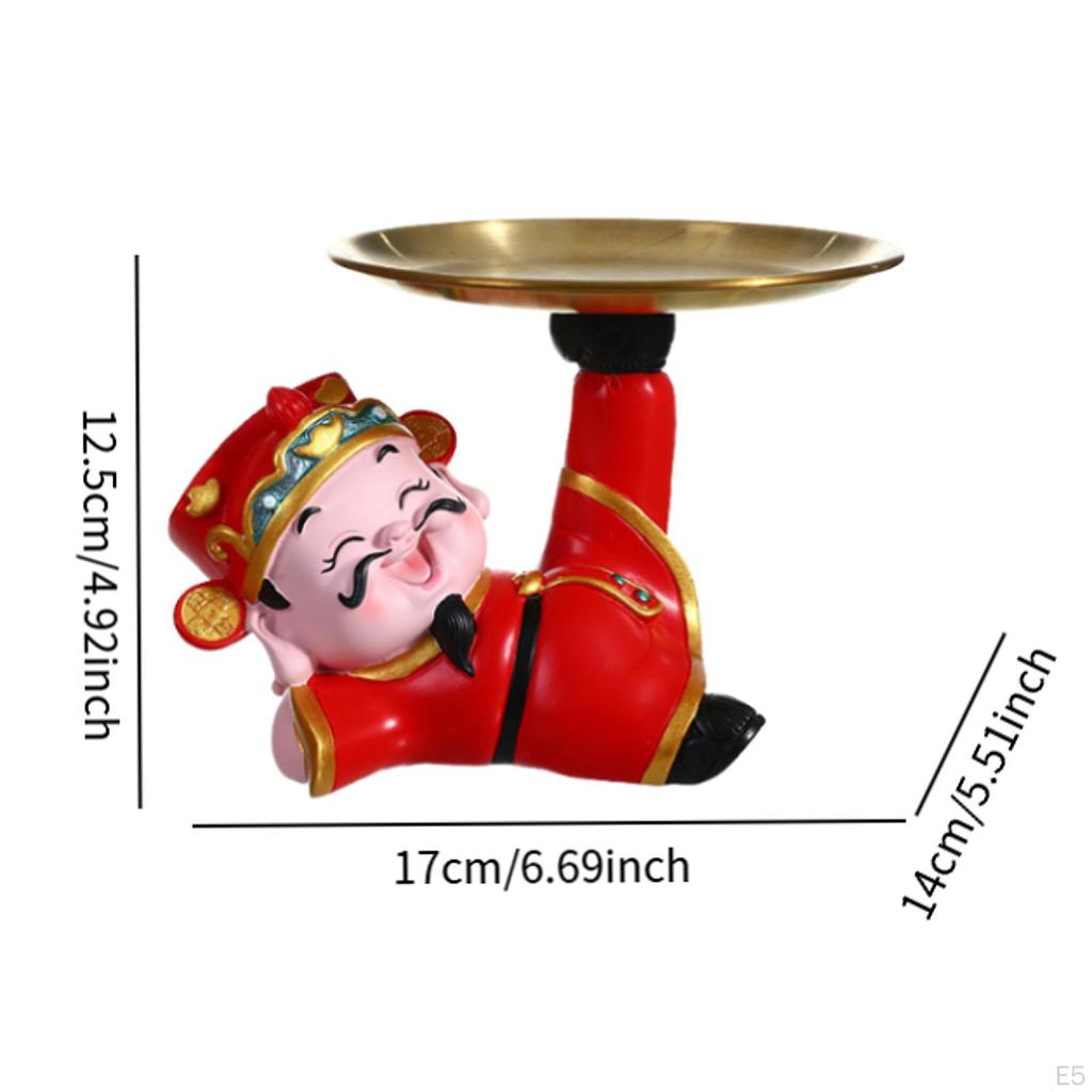 God of Fortune Statue Decorative Figurine Desk Storage Tray Creative Sculpture Desktop Ornament for