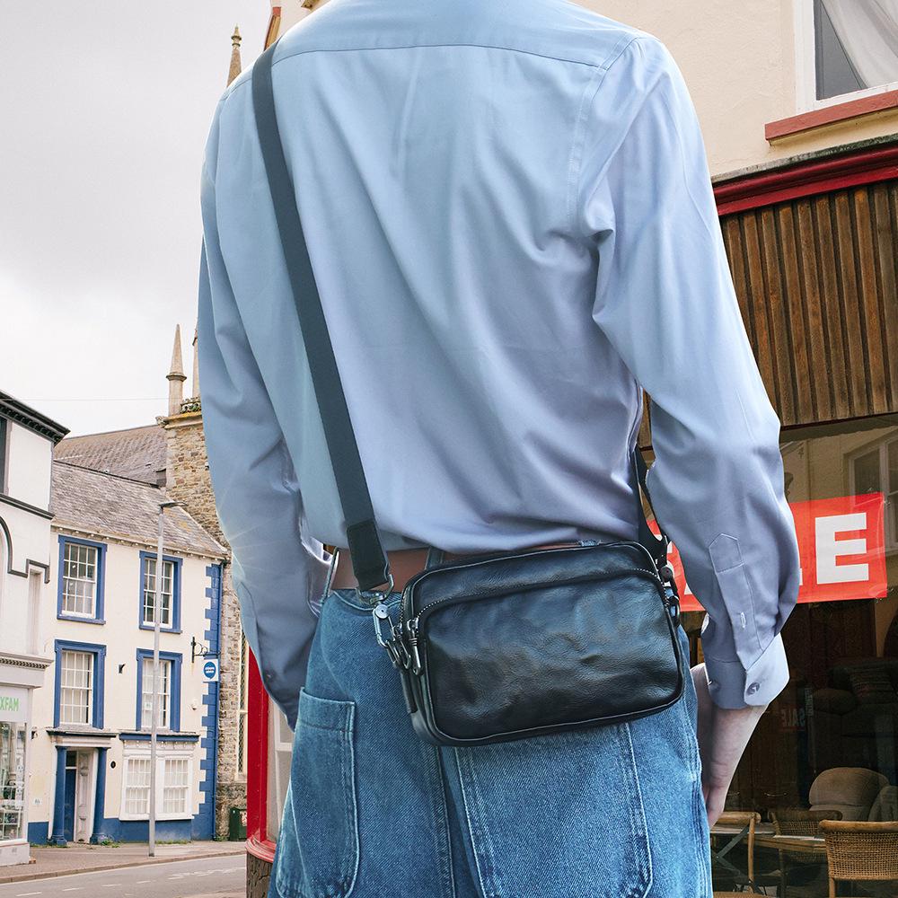 Men's Vintage Genuine Leather Crossbody Shoulder Bag - Luxury Horizontal Commuter/Sport Style