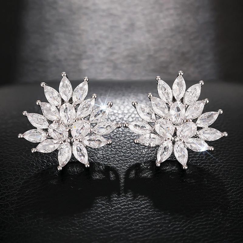 925 Sterling Silver Hollow Flower Stud Earrings for Women Full AAA Cubic Zirconia Earring Jewelry BrincosGood product