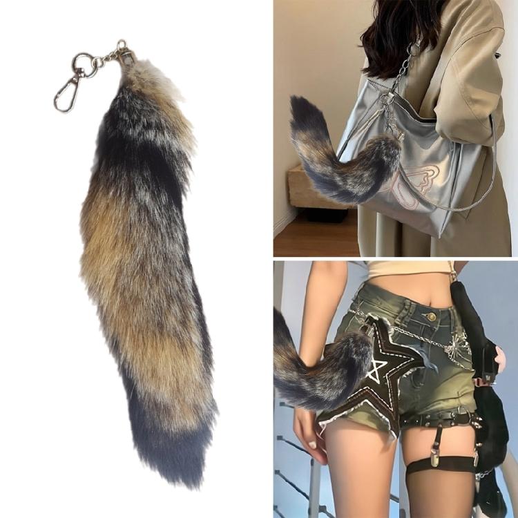 Fashion Keychain with Plush Foxes Tail Bag Pendant Women Keyring Animal Key Chain for Purse Backpack Handbag