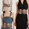 Spicy Girl Rivet Belt PU Leather Elastic Cummerbunds Vintage Wide Waistband  Ladies