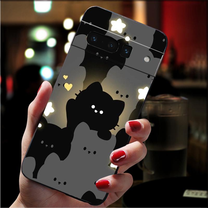 Phone Case For Google Pixel 10 9 Pro XL 9A 8 7 6 Pro Pixel 8A 7A 6A Pixel 8 7 6 5 Cartoon Black Cats Case