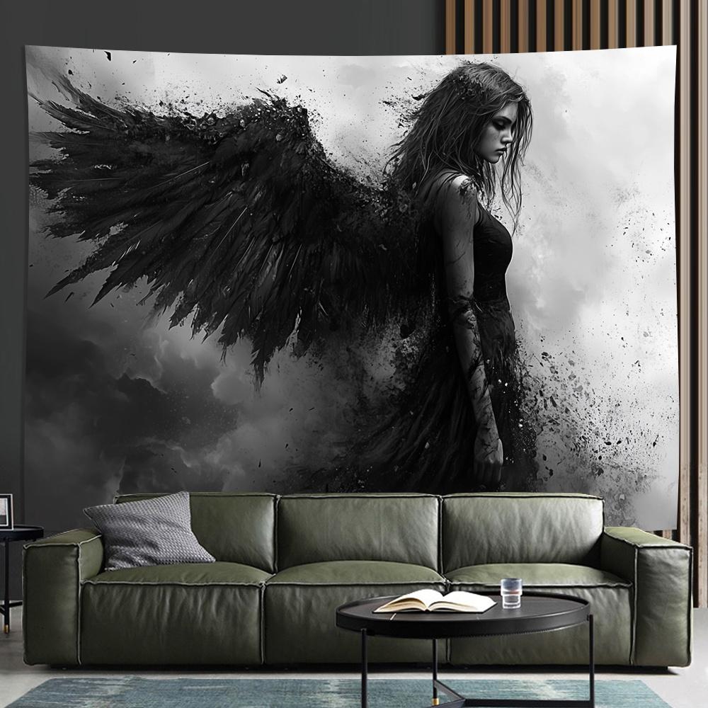 1ks 3D čierny anjel nástenná tapiséria Domáca dekorácia, Obývacia izba, Spálňa, Kancelária, Párty Univerzálna Art Deco nástenná látka 100X150CM
