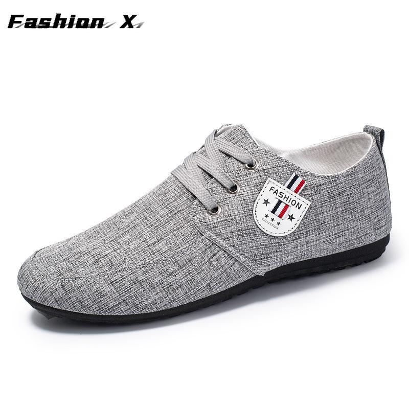 Men's Casual Shoes Light Men Canvas Shoes Metal Man Driving Shoes Solid Lace-up Male Sneakers