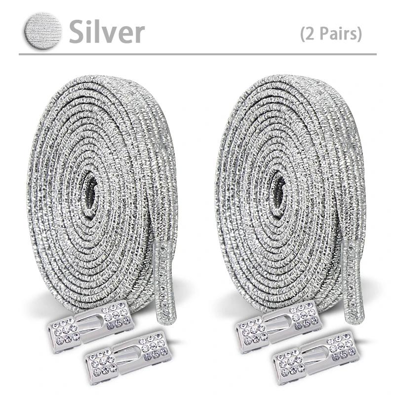 2Set Colorful Elastic Laces Sneakers Diamond Lock Shoelaces Without Ties No Tie Shoe Laces Glitter Flat Shoelace Shoe Accessorie