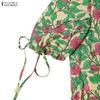 ZANZEA Women Square Collar Loose Casual Floral Print Short Sleeve Dress
