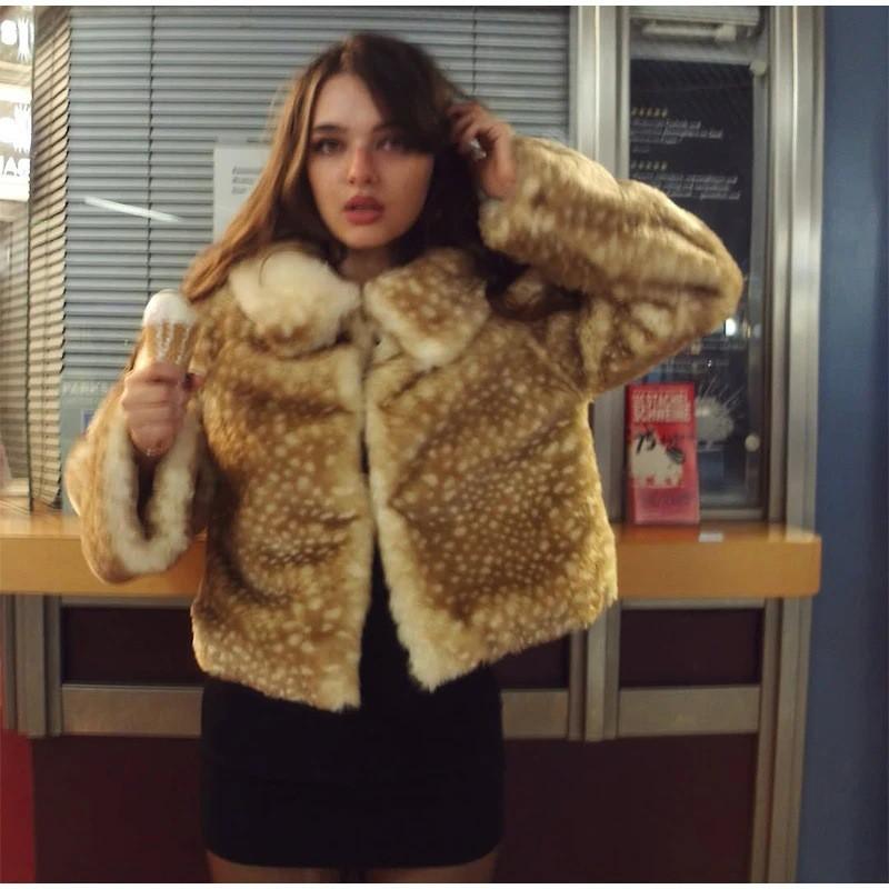 Faux Fur Coat Women Short Animal Print Hoodless Winter 2026 Street Style Leopard Deer Jacket