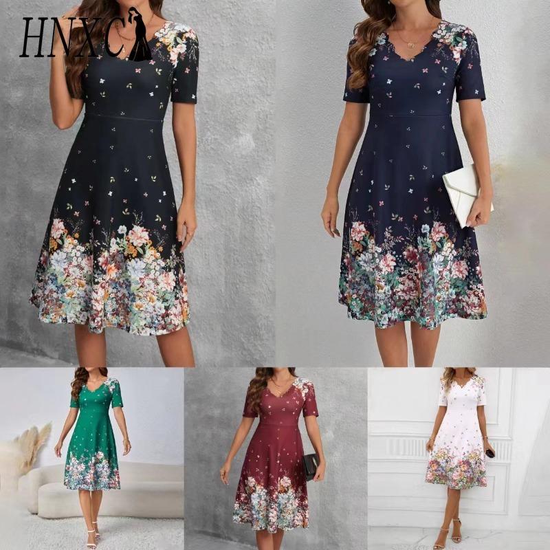 HNXC Women's Fashion Summer Spring Short Sleeve V-Neck Casual Dresses