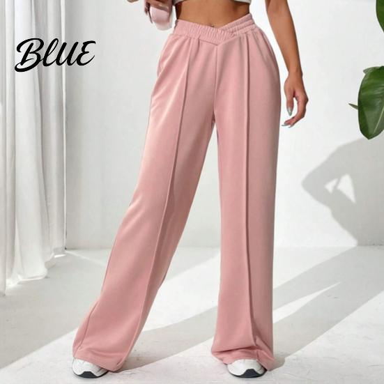 Wide-leg Bottoms Women Pants V-Shaped Elastic High Waist Straight Wide Leg Lounge Trousers Long Solid Color Loose Fit Sweatpants Daily Wear
