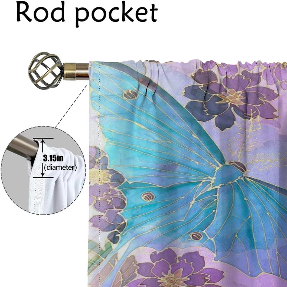 Flowers Home Interior Curtains 2 Pieces Curtains for Living Room Curtain Partition Shades Tulle for Bedroom Halloween Decoration