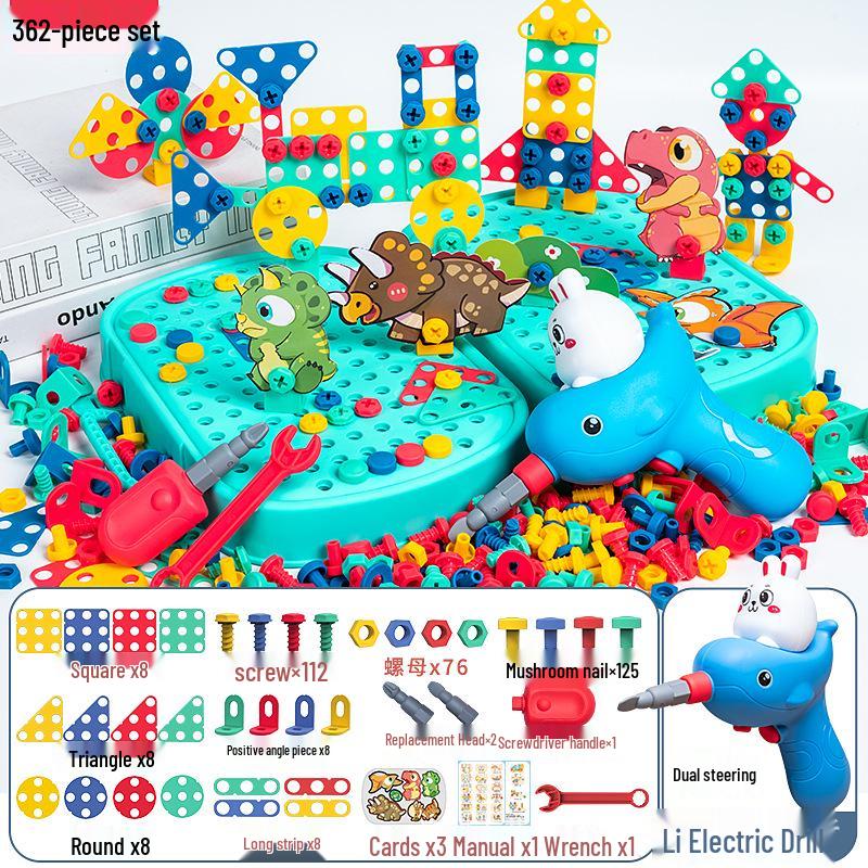 Electric Drill Dinosaur Assembly Toy Set for Kids - Educational Toolbox with Nuts & Bolts