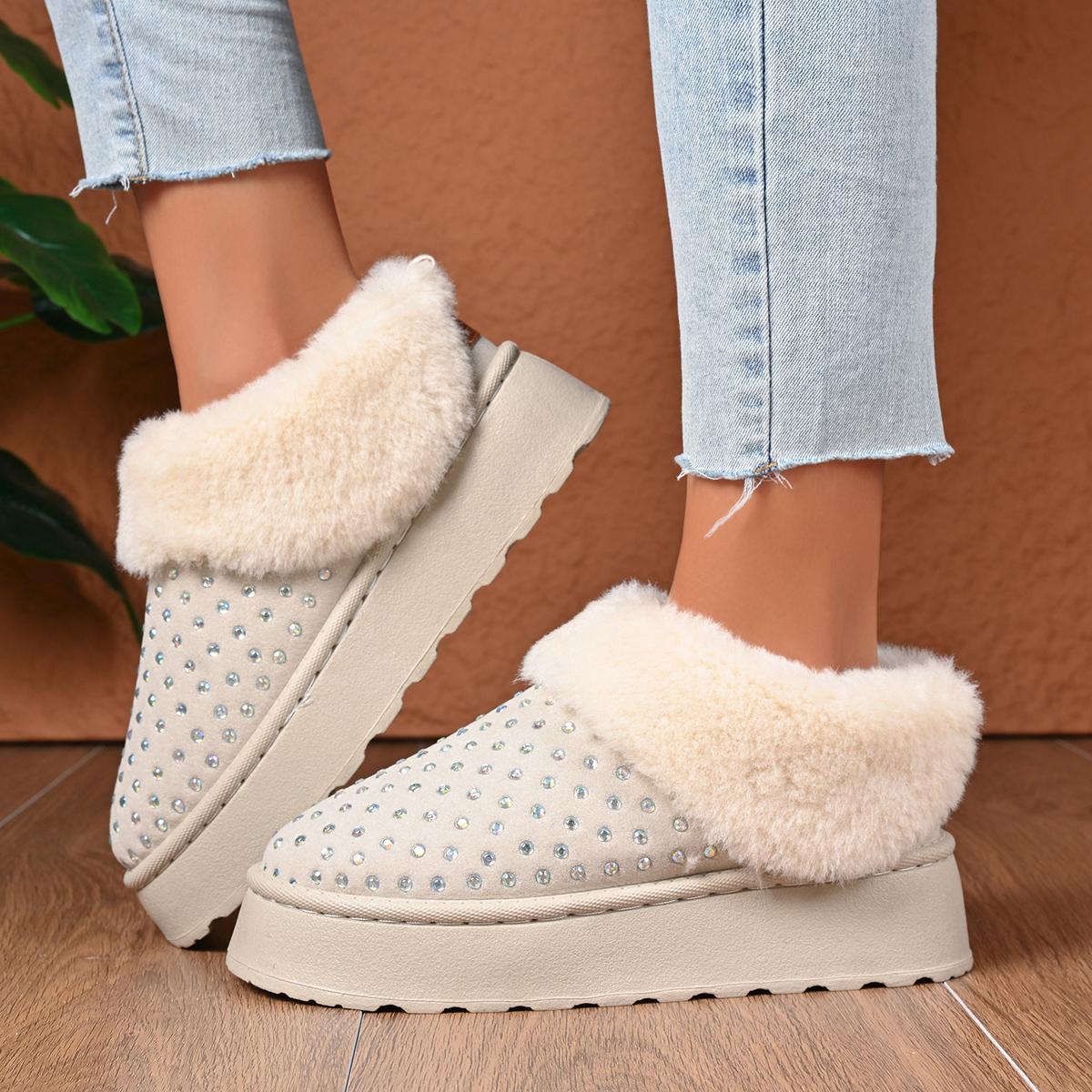 

Shiny Crystal Chunky Platform Snow Boots Women Winter Warm Thick Plush Ankle Boots Woman Non Slip Thick Bottom Cotton Shoes 43