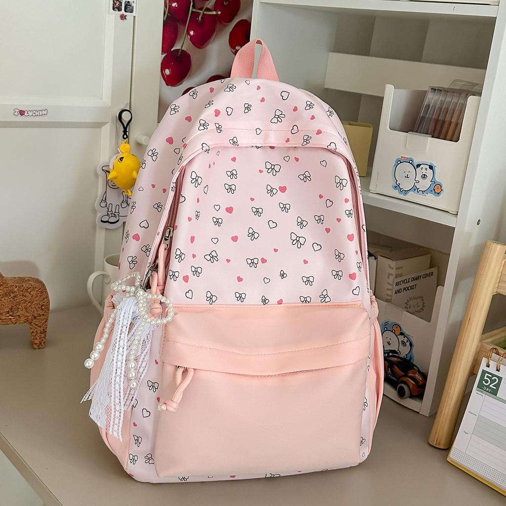 Schoolbag Korean Sweet Bow Backpack Female Student Schoolbag Junior High School High School Student Large Capacity Cute College Style Backpack
