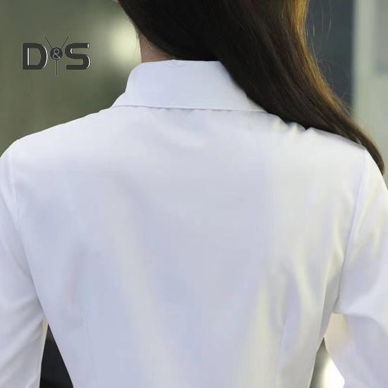Women Shirt Lapel Short Sleeve Buttons Placket Shirt Tops Solid Color Slim Fit Office Business Shirt Workwear