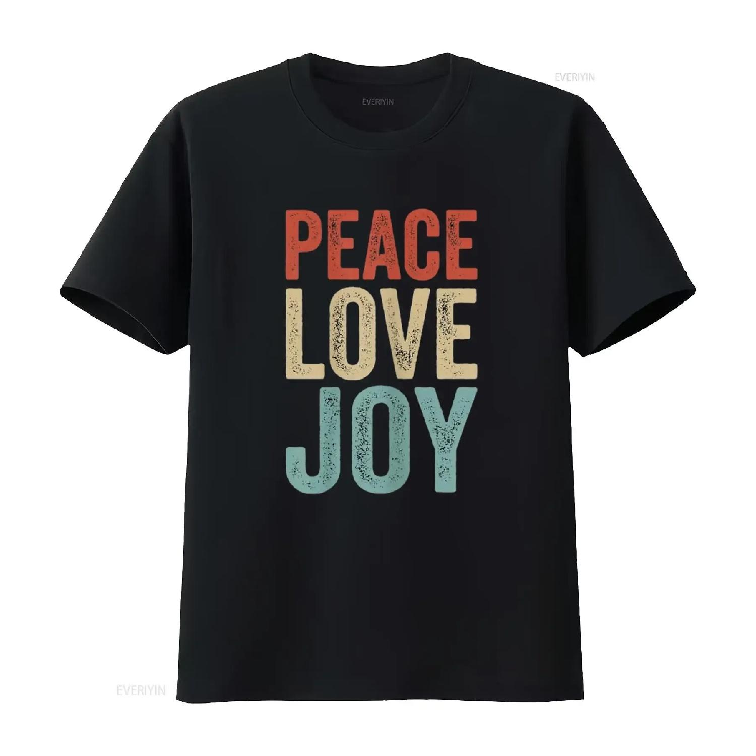 

Peace Love Joy Casual T Shirt vintage Washed streetwear Unisex Slightly designer clothes Stylish Stretched Breathable Versatile S чёрный