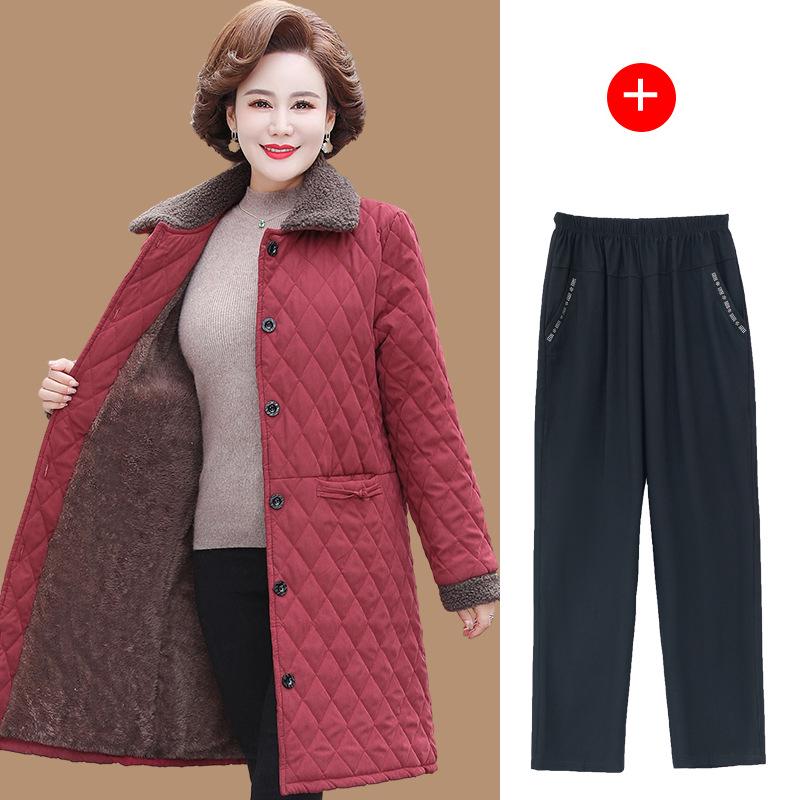 Mamas mittellange Winterjacke mit Blumenmuster - Fleecegefüttert & verdickt für Wärme, ideal für Frauen mittleren und höheren Alters