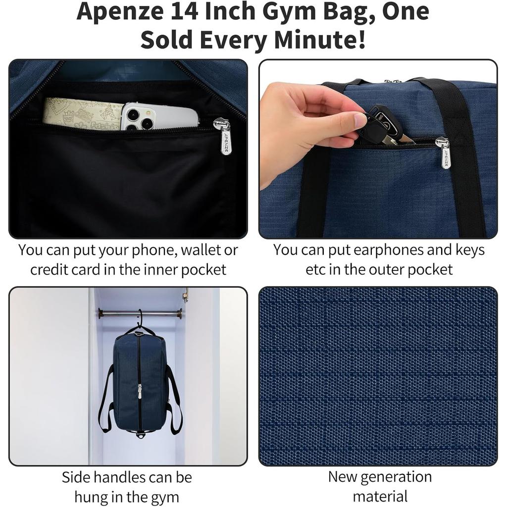 14" malá taška na gymnastiku, lehká mini taška na cestování a sport, vodě a roztržení odolná, nastavitelný ramenní popruh, modrá