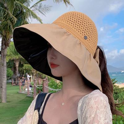 Summer, Sun Hat, Women's, Korean Version, Versatile, Vinyl Sun Hat, Large Brim, Fisherman's Hat, Outdoor, Sunshade, Letter, Empty Top Hat
