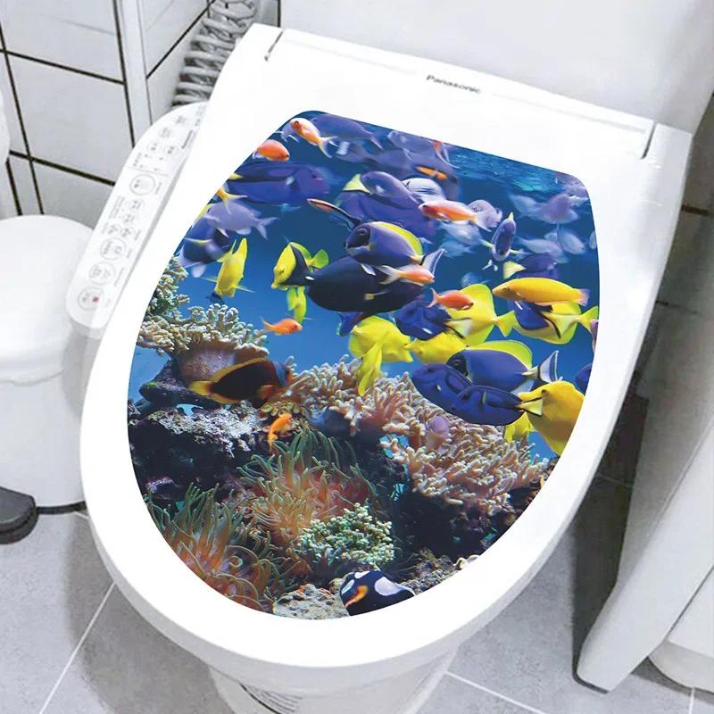Mehrere Stile Unterwasser Tier Muster Toilettendeckel Aufkleber Badezimmer Dekoration Badezimmer Abnehmbares Gemälde Wandbild Toilettendeckelbezug