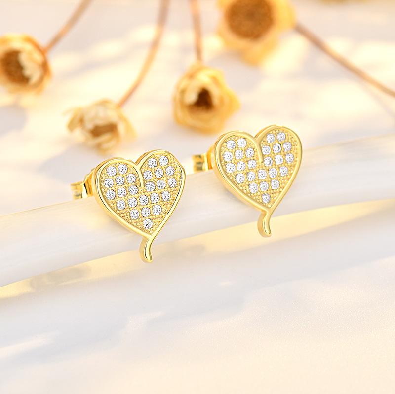 Sweet Love Heart Sparkle Peach Heart Student Earrings Girl Earrings Hundred with Girlfriends