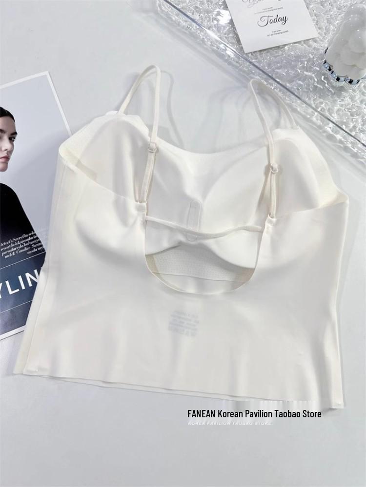 Women's Ice Silk Seamless Camisole Bra with Chest Pad and Back Support