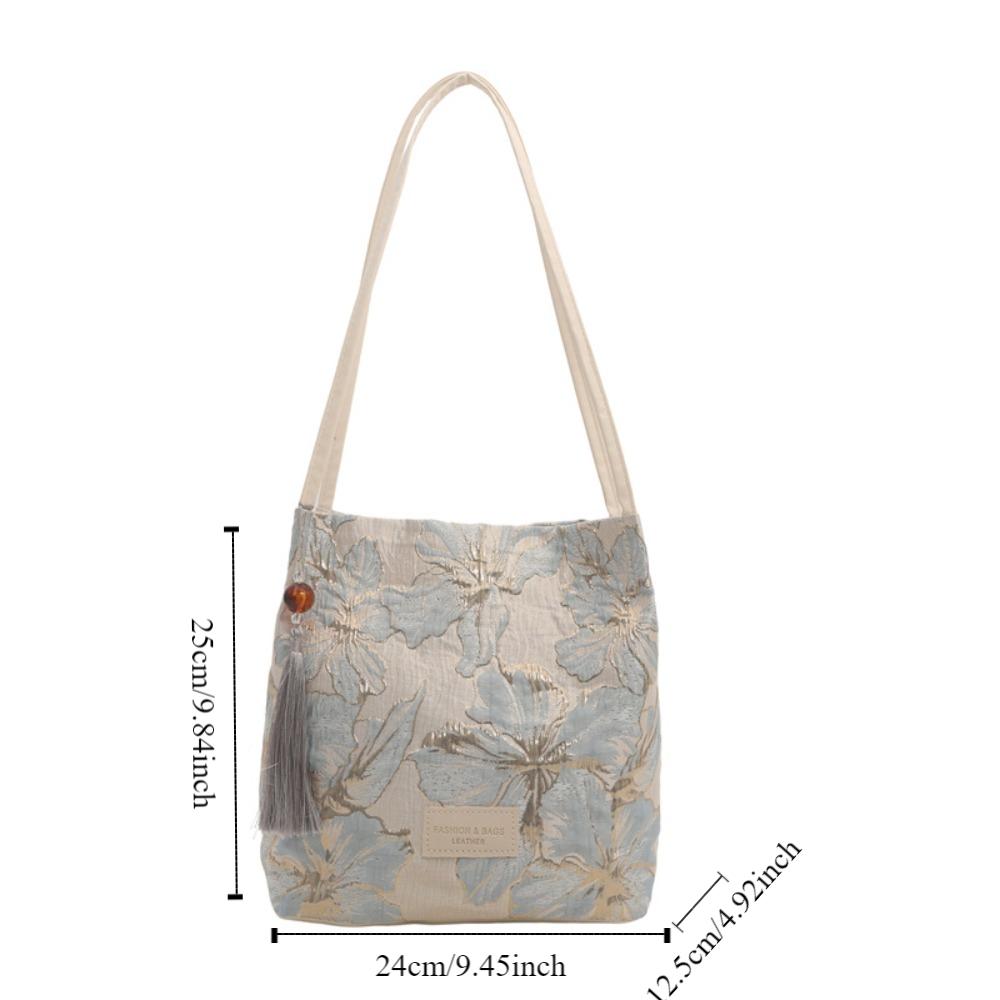 Large Capacity Embroidery Shoulder Bag Butterfly Women Handbag Sweet Flower Bucket Bag Outdoor