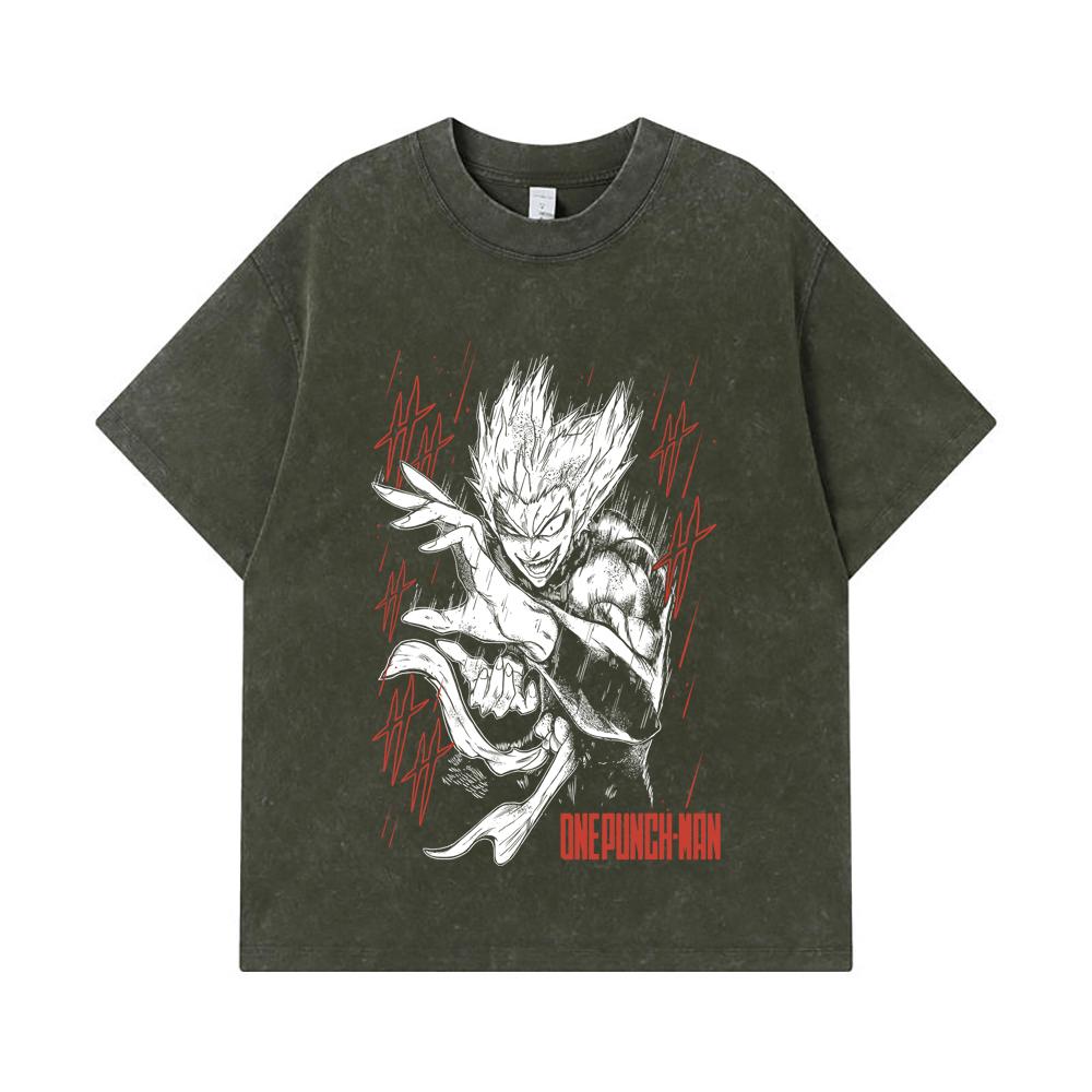 275 GSM Washed T-shirts 100% Cotton One Punch Man V4 Garou Print Unisex Heavy Cotton T Shirt S