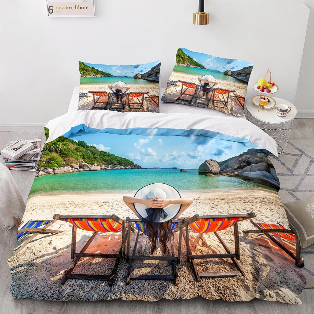 Zestaw poszwy na kołdrę z motywem oceanu, Zestawy pościeli dla dzieci z motywem plaży, Nadmorska poszwa na kołdrę, Zestawy pościeli dla nastolatków, dzieci, niebieski, rozmiar full