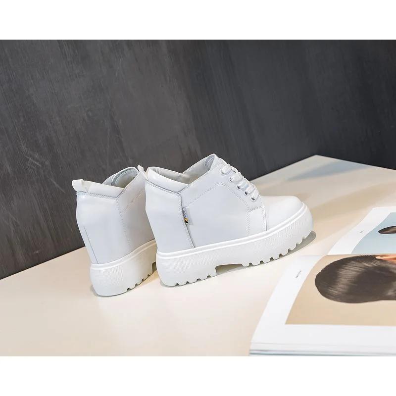 Fashion 11CM New Woman ROME Hidden Heels Round Toe Ankle Mid Calf Boots Autumn Spring Chunky Sneakers Lace-up Motorcycle Fashion Shoes