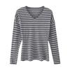 Autumn French Retro V-Neck Batwing Sleeve Striped Loose Sweater Top